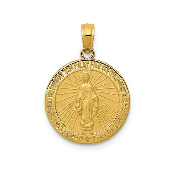 14K Yellow Gold Mother of God Virgin Mary with Jesus & Saints Cross Pendant Necklace 